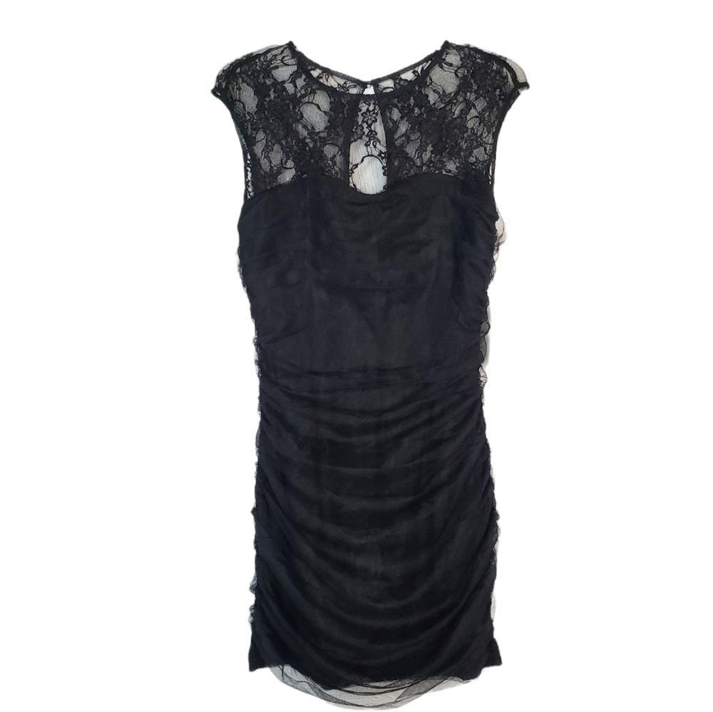 EN CREME Black Lace Illusion Ruched Mini Dress Bodycon Nordstrom